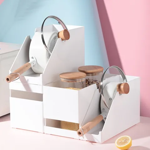 Boîte de Rangement en Plastique Minimaliste pour Cabinet de Cuisine Panier Organisateur de Bureau Empilable Blanc pour la Maison