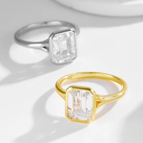 Minimalistisch 925 Silber Strass Geometrisch Bandring Elegant Echtgold Vergoldet Zargenfassung Damen All-Match Versprechen Fingerring