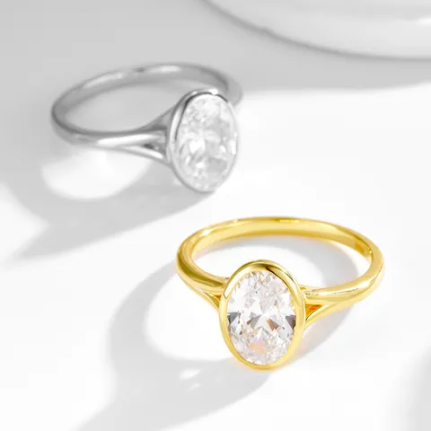 Minimalistisch 925 Silber Strass Geometrisch Bandring Elegant Echtgold Vergoldet Zargenfassung Damen All-Match Versprechen Fingerring