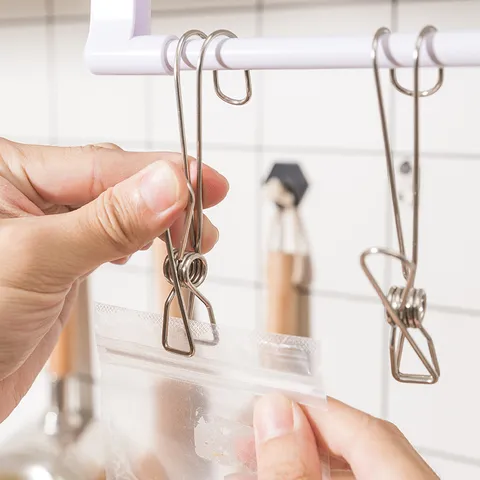 Japanese Style Stainless Steel Clips With Hooks Windproof Hanging Laundry Pins For Kitchen Bathroom Clothes Drying Storage Clamps