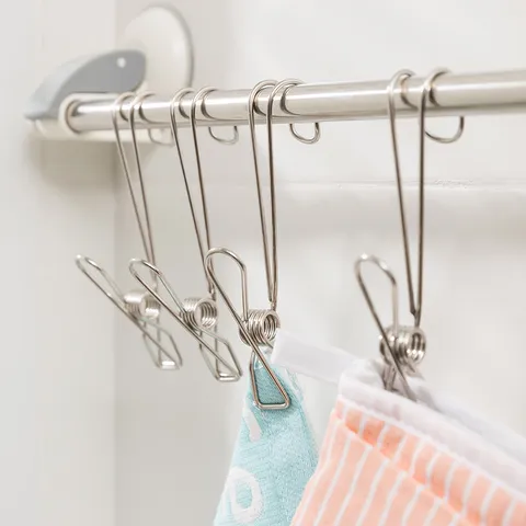 Japanese Style Stainless Steel Clips With Hooks Windproof Hanging Laundry Pins For Kitchen Bathroom Clothes Drying Storage Clamps
