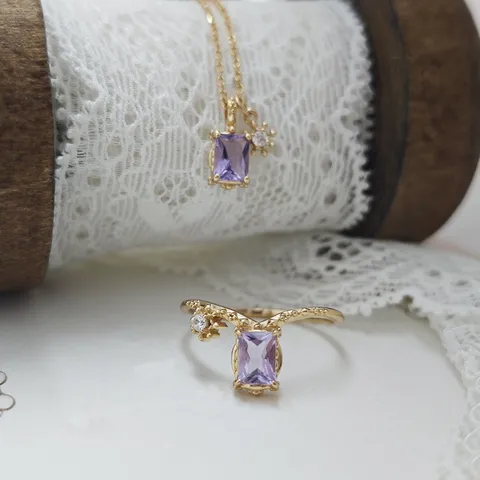 Anillo de Plata de Ley S925 Chapado en Oro con Amatista para Mujer Labradorita Natural Copo de Nieve en V Apilable Joyería Estilo Japonés