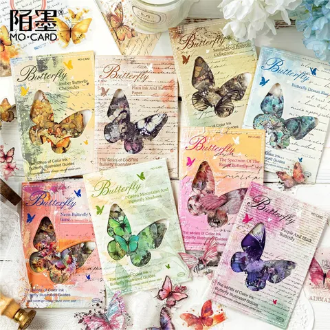 Vintage Butterfly Stickers Pack PET Transparent Decorative Scrapbooking Stickers For Journaling DIY Craft Art Supplies