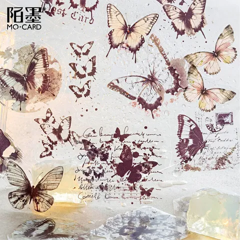 Vintage Butterfly Stickers Pack PET Transparent Decorative Scrapbooking Stickers For Journaling DIY Craft Art Supplies