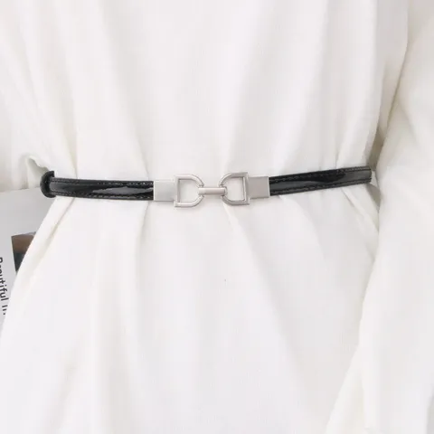 Cinturón Estrecho Minimalista de Cuero Charol para Mujer Vestido Ajustable Suéter Banda de Tora Decorativa Accesorios de Moda