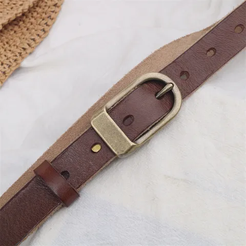 Cintura in Vera Pelle da Donna Vintage Casual Fibbia ad Ardiglione Pelle di Vachetta Sottile Cinturino per Jeans Pantaloni Accessorio Moda