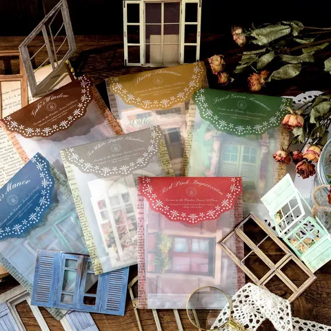 Vintage Hollow Window Collage Card Stickers Material Pack Journal Decorative Paper Supplies