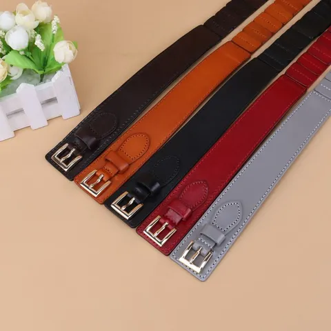 Dames Echt Leder Brede Taille Riem Modieuze Elastische Korset Riem Jurk Shirt Decoratieve Koeienhuid Tailleband