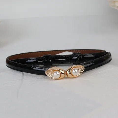 Cintura Sottile in Pelle Regolabile con Fibbia di Perle Dolce per Abito da Donna Fascia in Vita Decorativa Versatile Accessori Moda