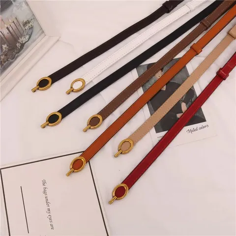 Damen Dünner Echter Ledergürtel Metall Doppeltring Schnalle Taillenkette Kleid Mantel Bund Modeaccessoires