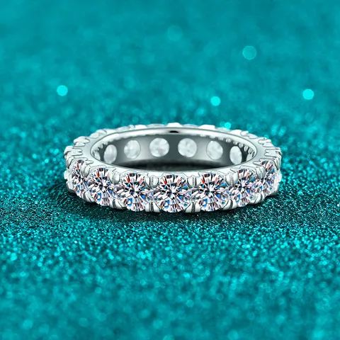 Anello Eternity in Argento Sterling S925 Con Moissanite Per Donna Fedina Nuziale Scintillante Gioielli di Lusso