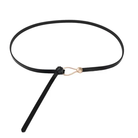 Cintura Sottile Minimalista in Vera Crosta di Pelle da Donna con Fibbia ad Anello a Goccia in Metallo per Abito Jeans