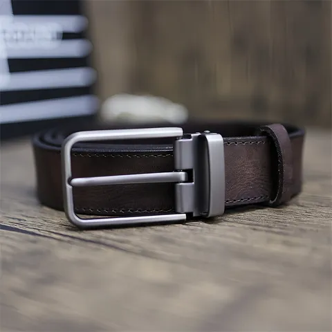 Cintura in Vera Pelle di Vacchetta Vintage Per Uomo Lavoro Casual Fibbia in Metallo Retro Marrone Nero