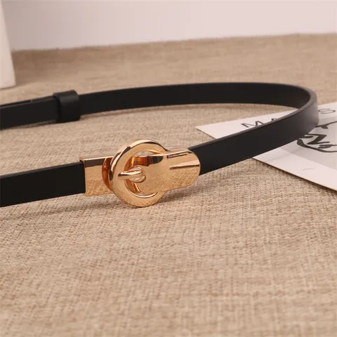 Cintura Sottile in Vera Pelle da Donna Moda Fibbia a Doppio Anello in Metallo Accessorio per Abito Casual