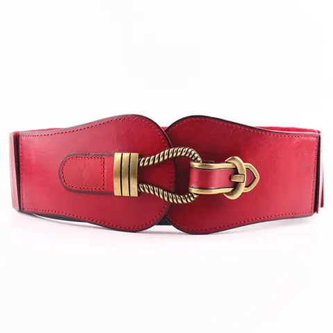 Cinturón Ancho de Cuero Genuino para Mujer Vintage Retro Cinturón Elástico Tejido Corsé Vestido Abrigo Accesorios de Moda