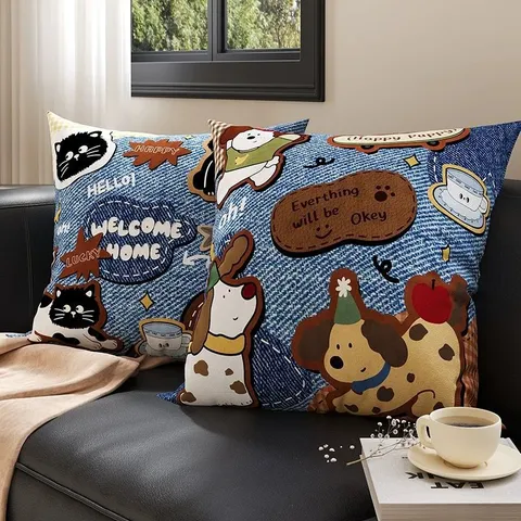 Cute Cartoon Throw Pillow Short Plush Digital Printed Decorative Cushion For Living Room Sofa Bed Home Decor