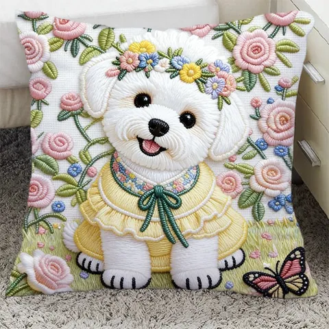 Cute Bichon Frise Printed Throw Pillow Soft Plush Cushion Cover With Or Without Core For Living Room Sofa Car Home Decor