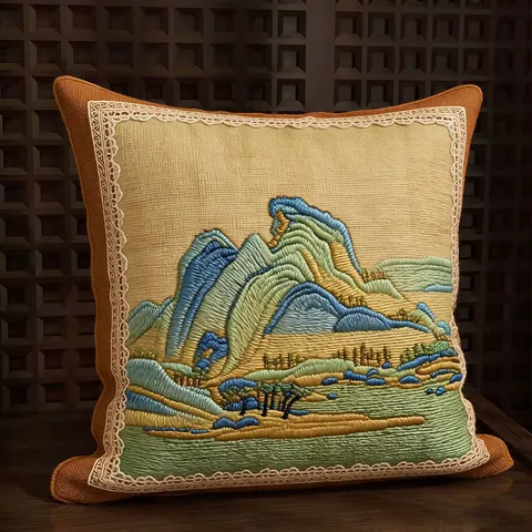 Stile Cinese Pittura Paesaggistica Tradizionale Federa Cuscino Con Cotone PP Lussuoso Cuscino Divano
