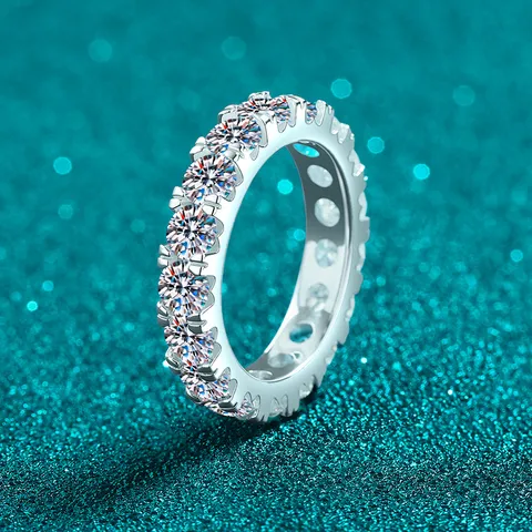 Anello Eternity in Argento Sterling S925 Con Moissanite Per Donna Fedina Nuziale Scintillante Gioielli di Lusso
