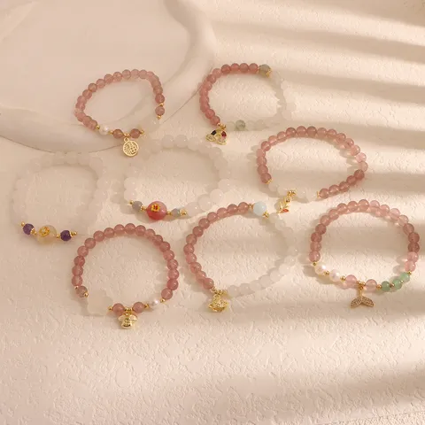 Bracciale di Perle d'Acqua Dolce e Quarzo Fragola per Donna Design di Alta Classe Cristallo Agata Pietra di Luna Con Ciondoli in Lega Regalo Gioielli Portafortuna