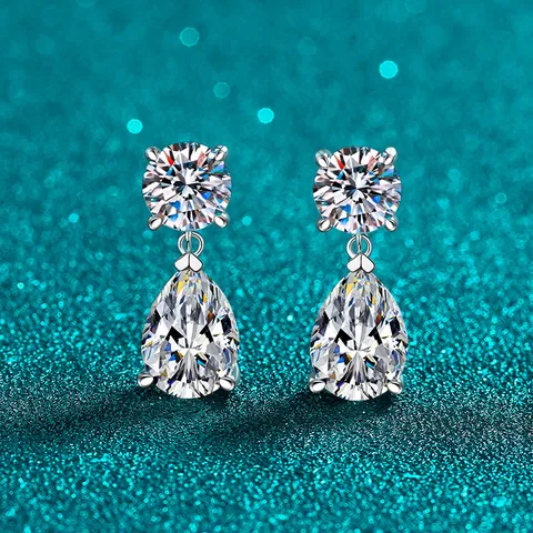 Pendientes Colgantes de Plata de Ley 925 con Moissanita Circonia en Forma de Pera Gota de Agua Pendientes de Botón Vintage Francés para Mujer Joyería Regalo