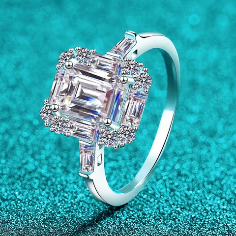 Elegant 925 Sterling Silver Moissanite Ring For Women Geometric Emerald Cut Square Ring Luxurious Fine Jewelry For Wedding Party Gift