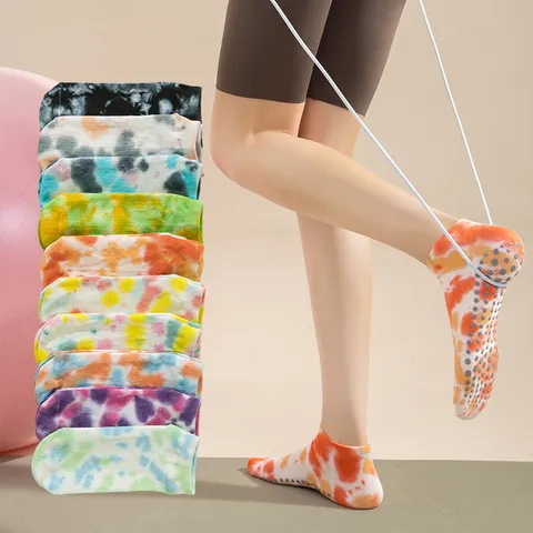 Calzini da Yoga Pilates Tie-Dye da Donna Cotone Antiscivolo Sportivo Pavimento Traspirante Casual Corti