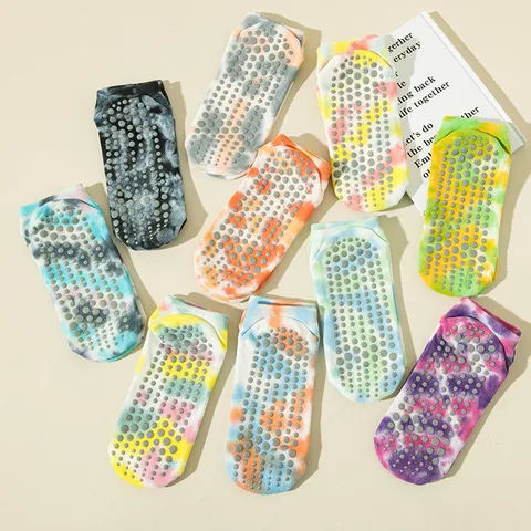 Calzini da Yoga Pilates Tie-Dye da Donna Cotone Antiscivolo Sportivo Pavimento Traspirante Casual Corti