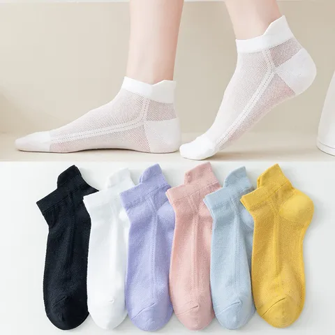 Women's Casual Solid Color Mesh Short Socks Breathable Polyester Sweat Absorbent Spring Summer Daily Wear Hosiery