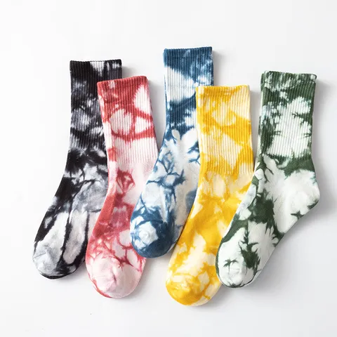 Unisex Tie Dye Crew Socks Casual Streetwear Skateboard Cotton Blend Mid Tube Socks Fashion Personality Colorful Trendy Socks