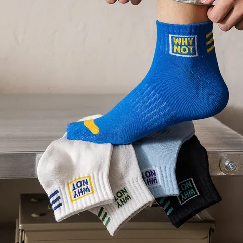 Calzini Corti Casual in Cotone da Uomo Calzini Fantasmino Sportivi con Ricamo di Lettere Calzini Traspiranti