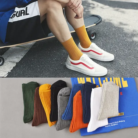 Calze a Metà Polpaccio Casual da Uomo in Cotone Rigato Verticale Traspiranti Assorbenti Confortevoli Sportive Quotidiane