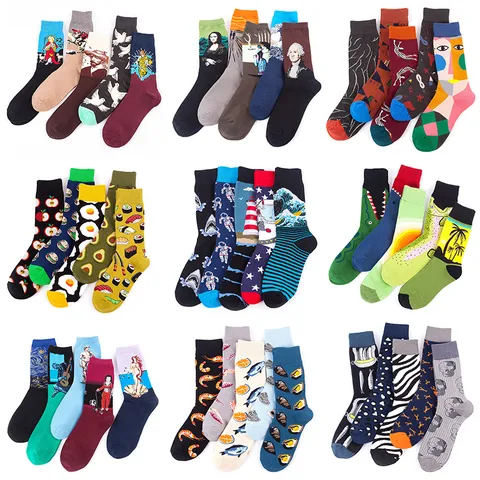 Unisex Cotton Blend Crew Socks Retro Oil Painting Art Abstract Printed Casual Streetwear Fashion Comfortable Socks