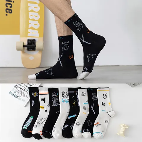 Heren Dames Halverwege Katoenen Sokken Streetwear Trendy Graffiti Letter Print Casual Sportstokken