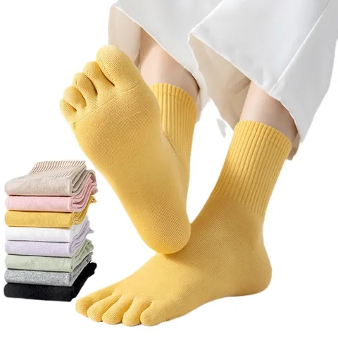 Calze a Dita per Donna Metà Polpaccio Cotone Pettinato Traspirante Antiscivolo Tinta Unita per Sport Quotidiano
