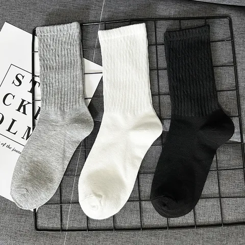 Unisex Mid-Calf Crew Socks Ribbed Casual Solid Color Polyester Socks For Men And Women Daily Wear Sports Socks