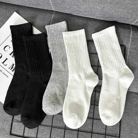 Unisex Mid-Calf Crew Socks Ribbed Casual Solid Color Polyester Socks For Men And Women Daily Wear Sports Socks