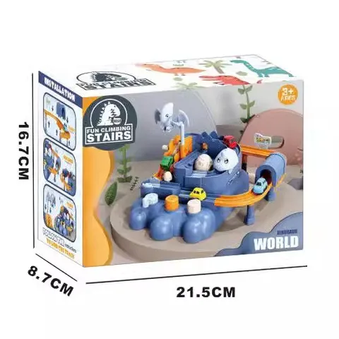 Coche de Pista de Aventura de Dinosaurios para Niños Juguete de Plástico Educativo Estacionamiento Coche de Carreras Set de Juego con Diseño de Color Macaron Regalo