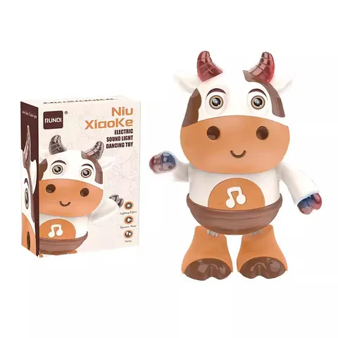 Children Cartoon Electric Dancing Cow Toy Musical Swinging Robot Toy With LED Lights Educational Interactive Toys For Kids