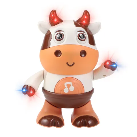 Children Cartoon Electric Dancing Cow Toy Musical Swinging Robot Toy With LED Lights Educational Interactive Toys For Kids