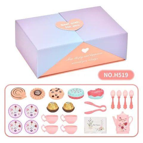 Kids Pretend Play Tea Set Afternoon Tea Simulation Dessert Cake Toy Gift Box With Teapot Cups Accessories For Girls