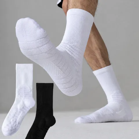 Chaussettes de Sport Professionnelles pour Hommes Semelle Éponge Antidérapantes Absorbantes Respirantes Chaussettes Montantes