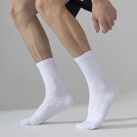 Men's Professional Sports Basketball Socks Towel Bottom Non-Slip Sweat-Absorbing Breathable Athletic Crew Socks