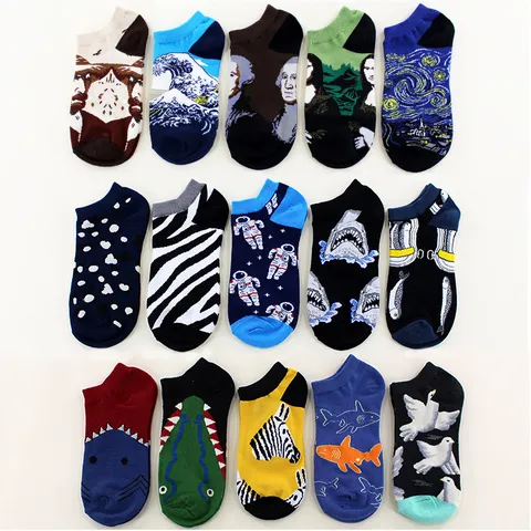 Unisex Cotton Blend Ankle Socks Retro Oil Painting Cartoon Streetwear Casual Four Seasons Breathable Short Socks