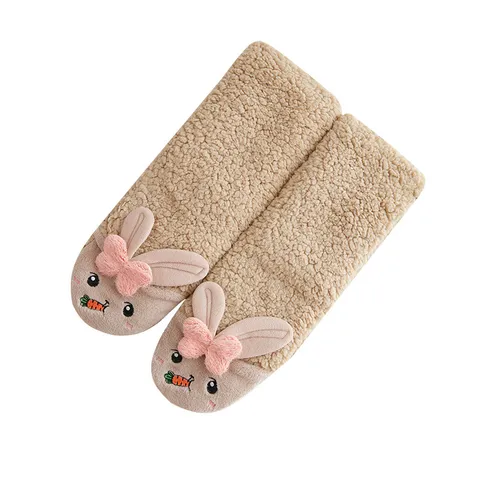 Winter Thickened Lamb Cashmere Warm Sleeping Socks Cute Rabbit Embroidery Non-Slip Floor Socks For Women And Kids
