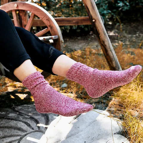 Calzini Casual Ispessiti da Donna Inverno Caldi Tinta Unita Risvolto Calzini Accatastati Misto Poliestere Moda