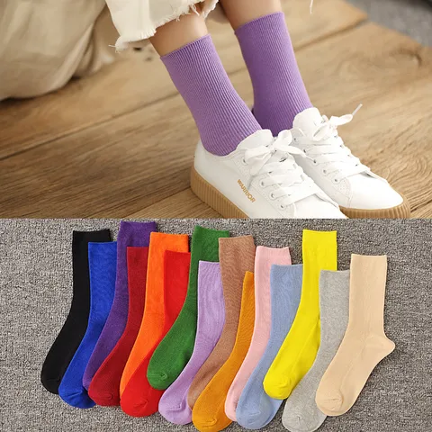 Calze Slouch in Cotone Casual da Donna Tinta Unita Maglia a Costine A Metà Polpaccio Calze Lunghe Calze alla Moda Quotidiana Traspirante Confortevole