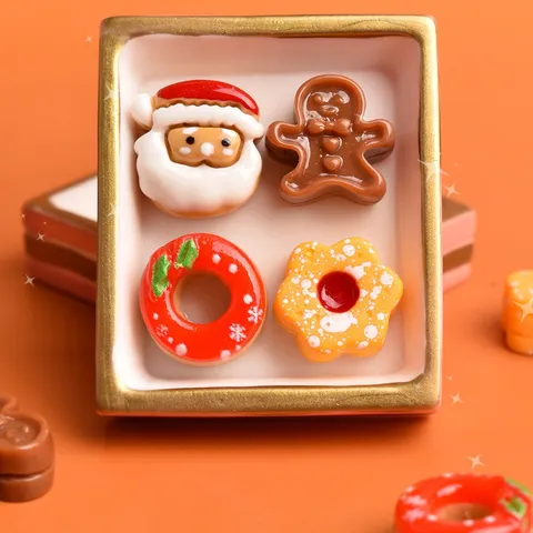 Miniature Christmas Dessert Set Resin DIY Accessories Santa Claus Gingerbread Man Miniature Ornaments For Holiday Scene Decor