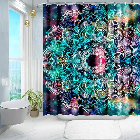 Waterproof Polyester Fabric Shower Curtain Bohemian Watercolor Skull Rose Pattern Bathroom Curtain with Hooks