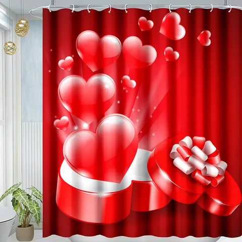 Waterproof Fabric Shower Curtain Watercolor Rose Heart Print Bathroom Decor Polyester Pongee Shower Curtain